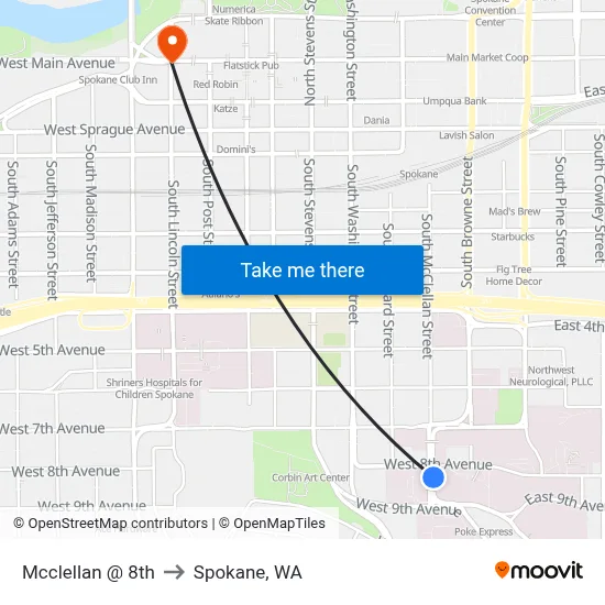 Mcclellan @ 8th to Spokane, WA map