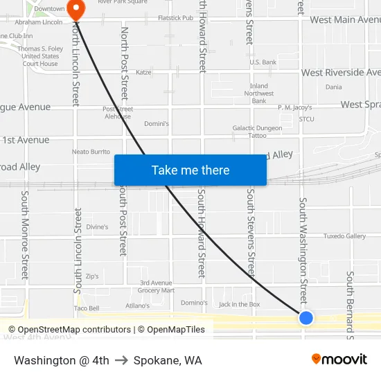 Washington @ 4th to Spokane, WA map