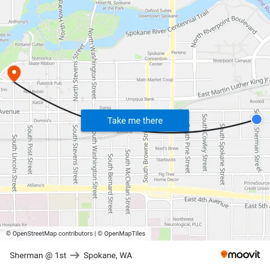 Sherman @ 1st to Spokane, WA map
