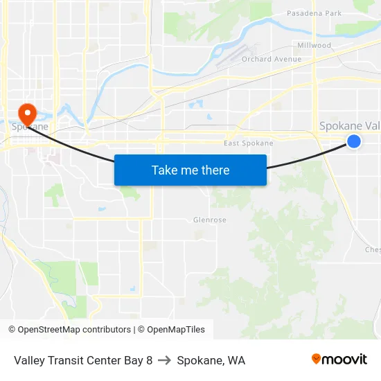 Valley Transit Center Bay 8 to Spokane, WA map