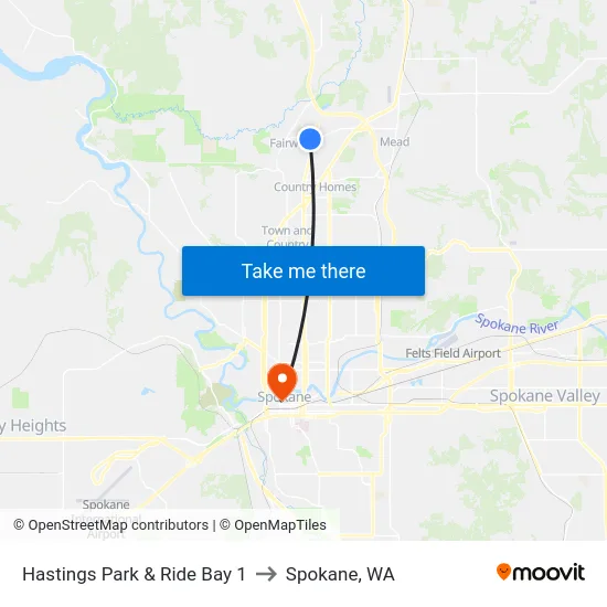 Hastings Park & Ride Bay 1 to Spokane, WA map