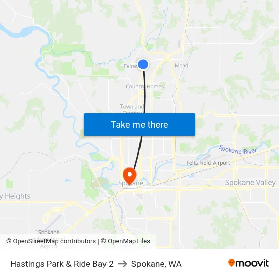 Hastings Park & Ride Bay 2 to Spokane, WA map
