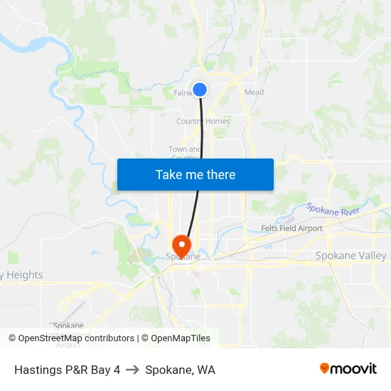 Hastings P&R Bay 4 to Spokane, WA map