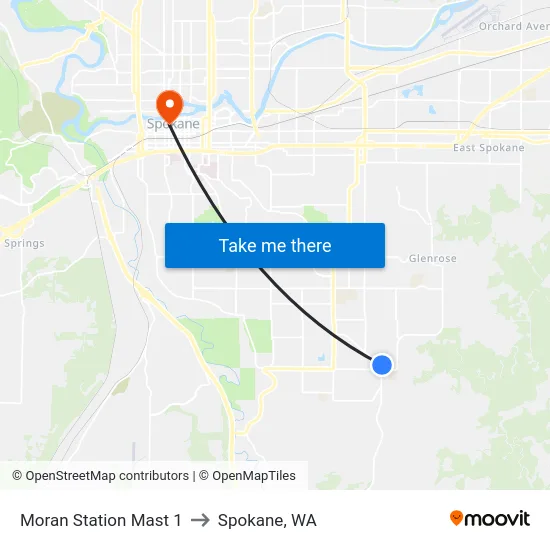Moran Station Mast 1 to Spokane, WA map
