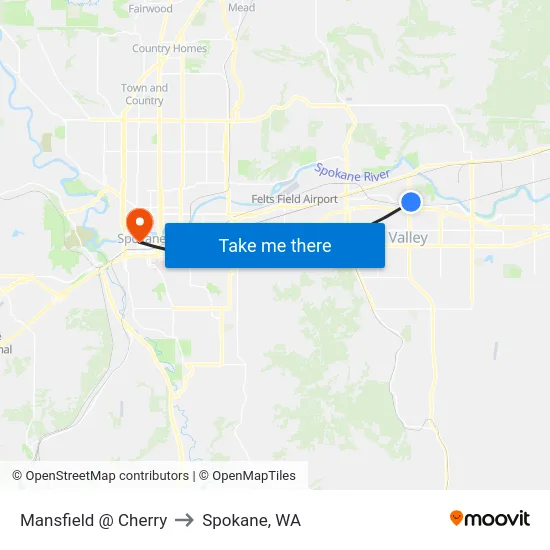 Mansfield @ Cherry to Spokane, WA map