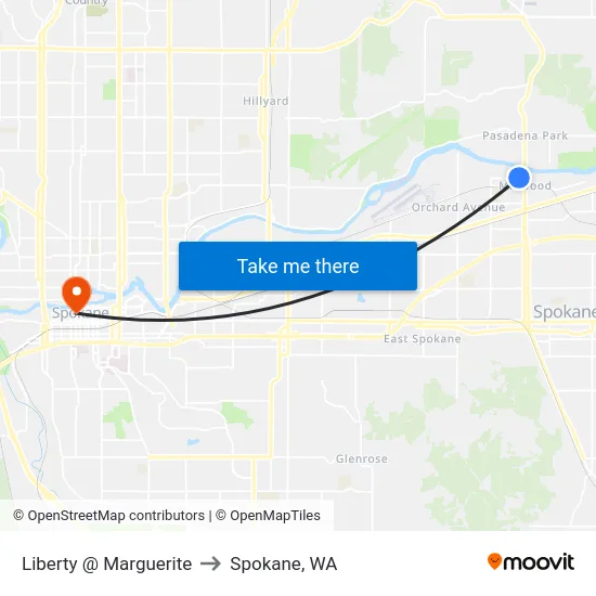Liberty @ Marguerite to Spokane, WA map