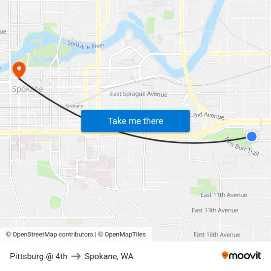Pittsburg @ 4th to Spokane, WA map
