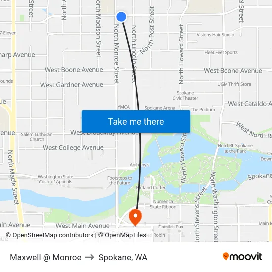 Maxwell @ Monroe to Spokane, WA map
