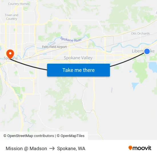 Mission @ Madson to Spokane, WA map
