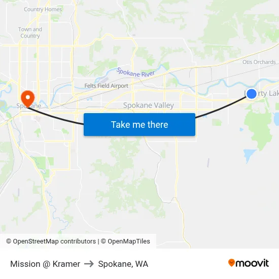 Mission @ Kramer to Spokane, WA map