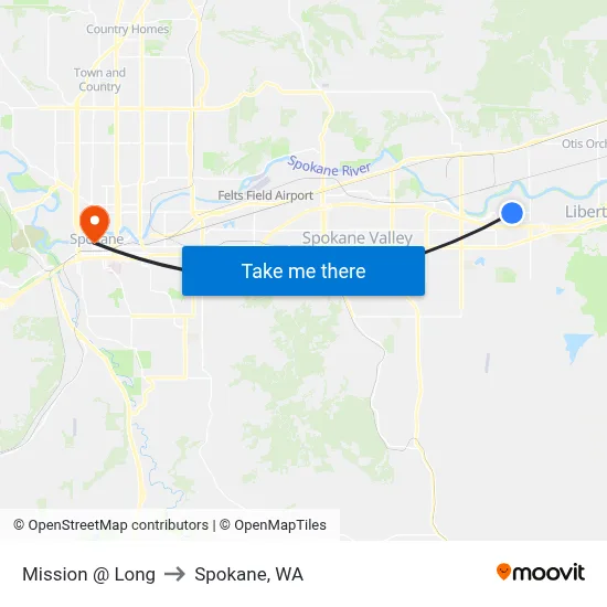 Mission @ Long to Spokane, WA map