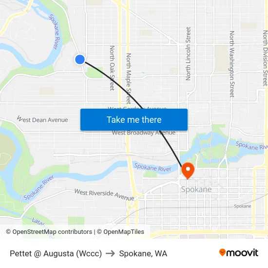 Pettet @ Augusta (Wccc) to Spokane, WA map