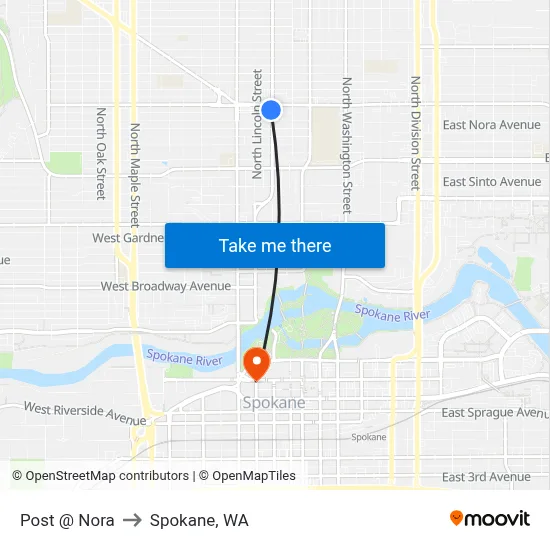 Post @ Nora to Spokane, WA map