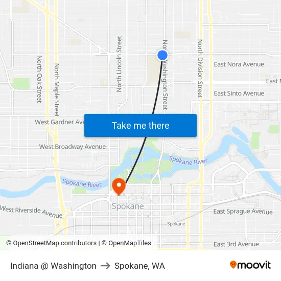 Indiana @ Washington to Spokane, WA map