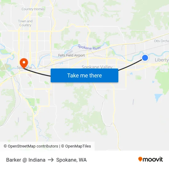 Barker @ Indiana to Spokane, WA map