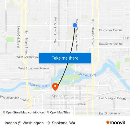 Indana @ Washington to Spokane, WA map