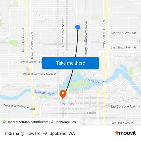 Indiana @ Howard to Spokane, WA map