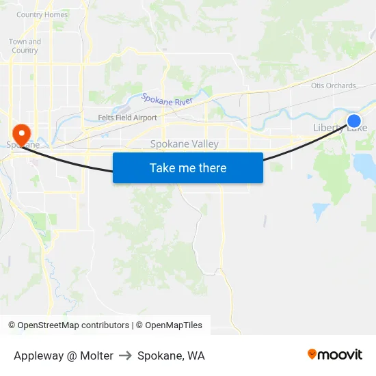 Appleway @ Molter to Spokane, WA map