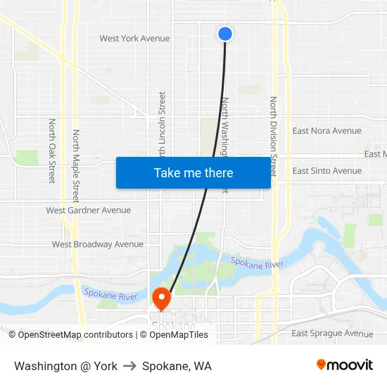 Washington @ York to Spokane, WA map