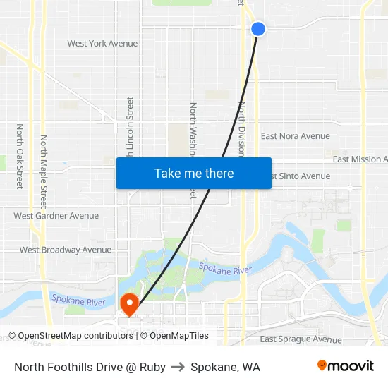North Foothills Drive @ Ruby to Spokane, WA map