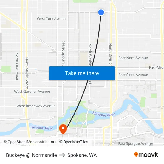 Buckeye @ Normandie to Spokane, WA map