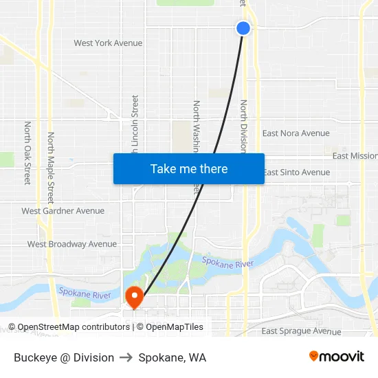 Buckeye @ Division to Spokane, WA map