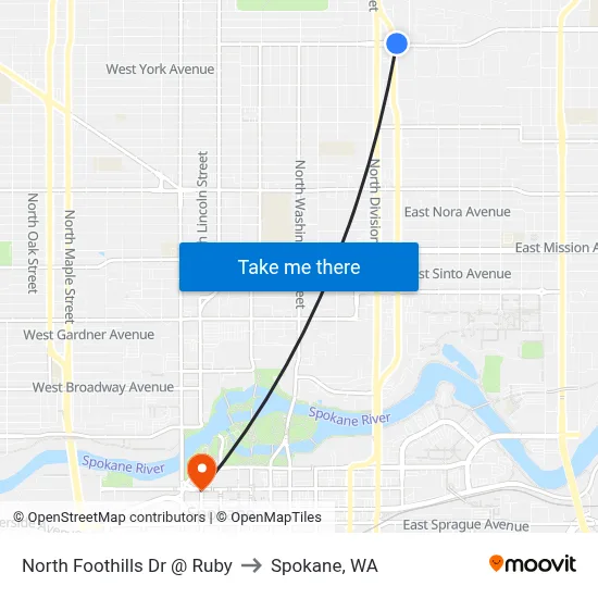 North Foothills Dr @ Ruby to Spokane, WA map