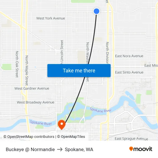 Buckeye @ Normandie to Spokane, WA map