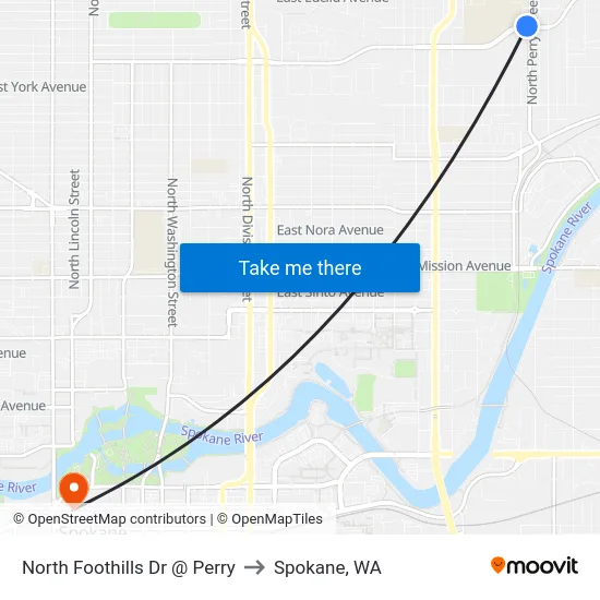 North Foothills Dr @ Perry to Spokane, WA map