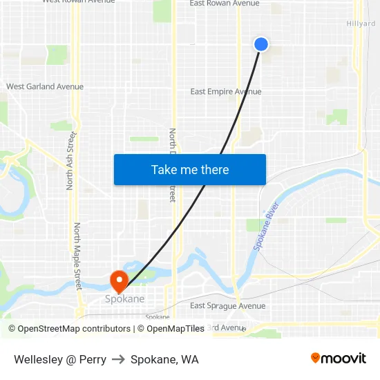 Wellesley @ Perry to Spokane, WA map