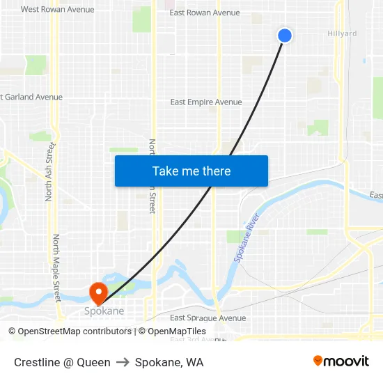 Crestline @ Queen to Spokane, WA map