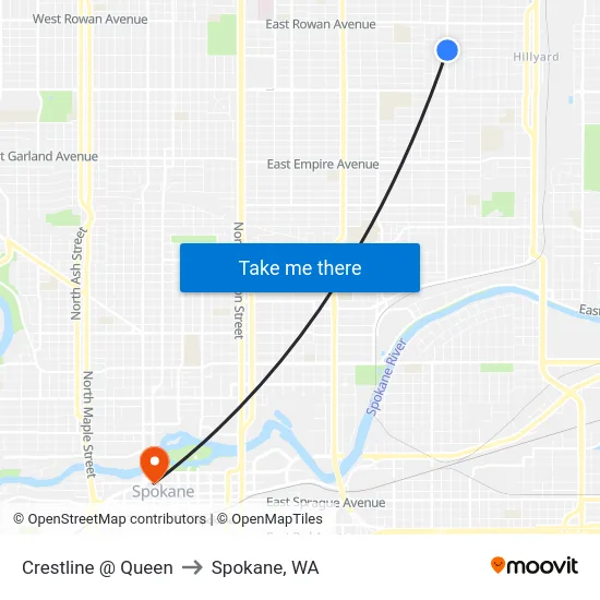 Crestline @ Queen to Spokane, WA map