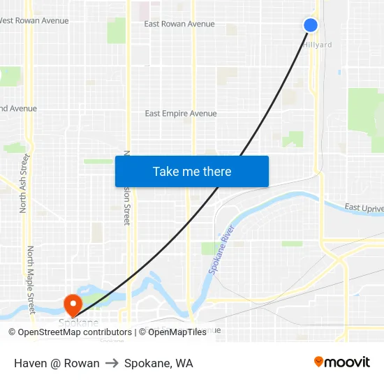 Haven @ Rowan to Spokane, WA map