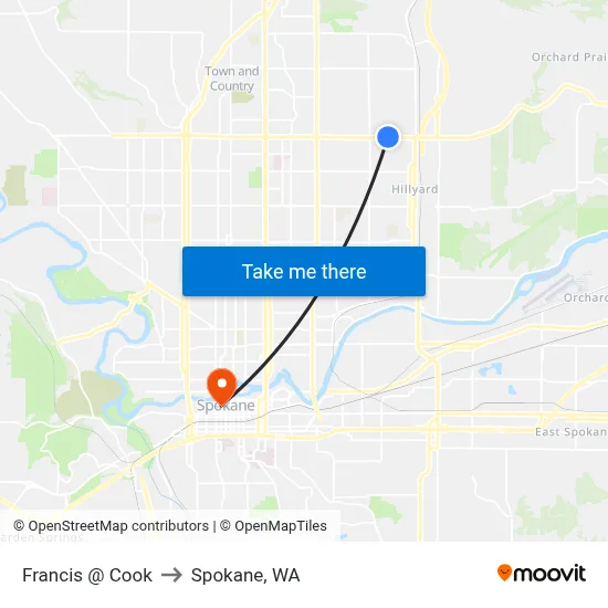 Francis @ Cook to Spokane, WA map