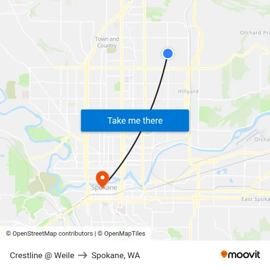 Crestline @ Weile to Spokane, WA map