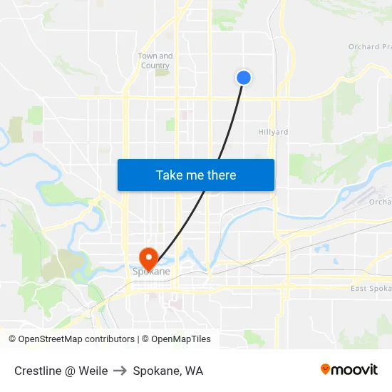 Crestline @ Weile to Spokane, WA map