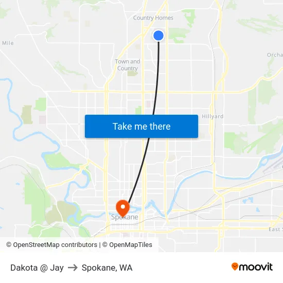 Dakota @ Jay to Spokane, WA map