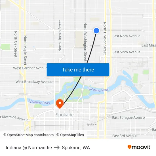 Indiana @ Normandie to Spokane, WA map
