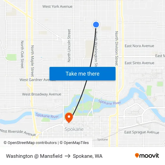 Washington @ Mansfield to Spokane, WA map