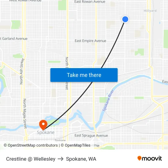 Crestline @ Wellesley to Spokane, WA map