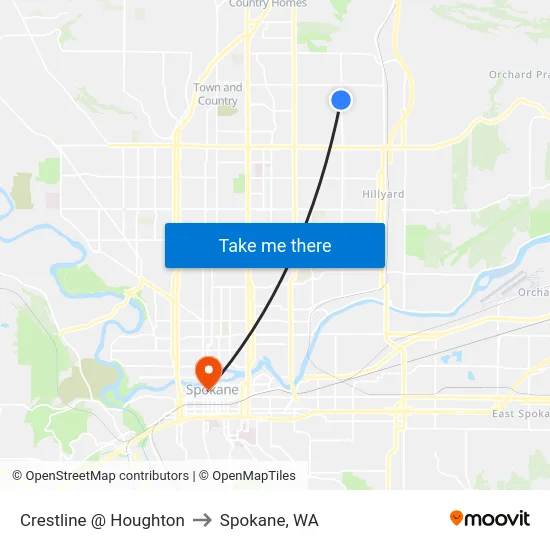 Crestline @ Houghton to Spokane, WA map