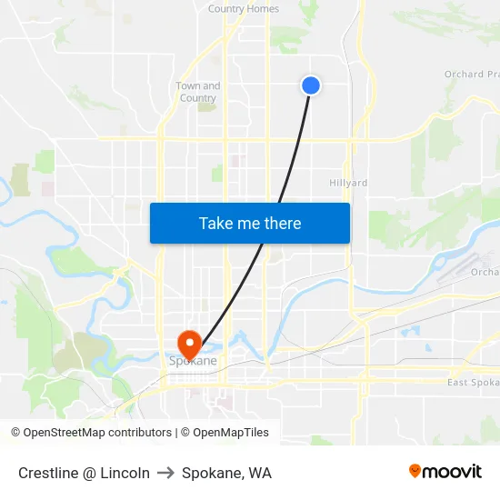 Crestline @ Lincoln to Spokane, WA map