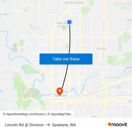 Lincoln Rd @ Division to Spokane, WA map