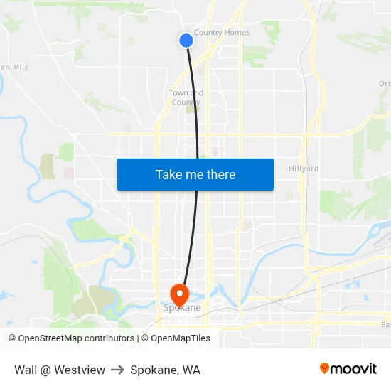 Wall @ Westview to Spokane, WA map