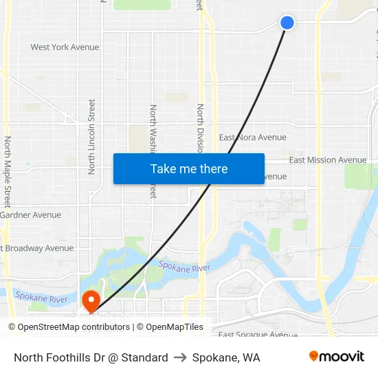 North Foothills Dr @ Standard to Spokane, WA map