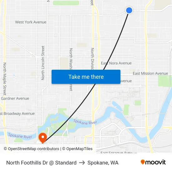 North Foothills Dr @ Standard to Spokane, WA map