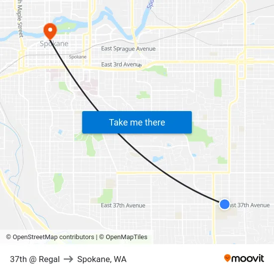 37th @ Regal to Spokane, WA map