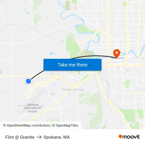 Flint @ Granite to Spokane, WA map