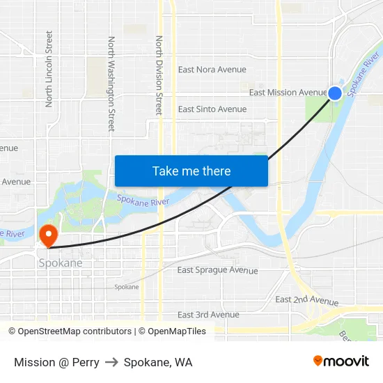 Mission @ Perry to Spokane, WA map