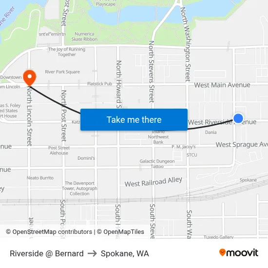 Riverside @ Bernard to Spokane, WA map